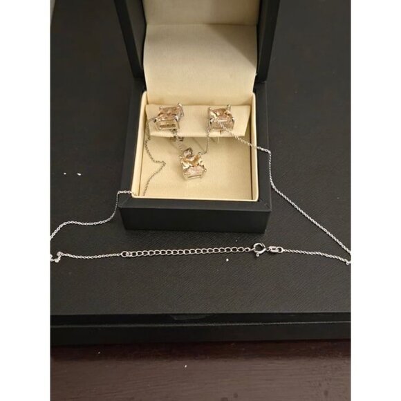 Sterling Silver Necklace and Earring Set with Square Gemstones - Picture 1 of 4